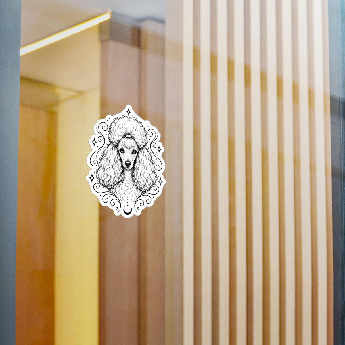 Mystical Toy Poodle Line Art Kiss-Cut Vinyl Sticker — Decorative Dog Portrait Decal