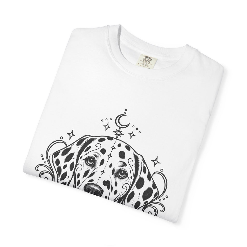 Mystical Dalmatian Line Art T-Shirt — Minimal Dog Portrait Tee