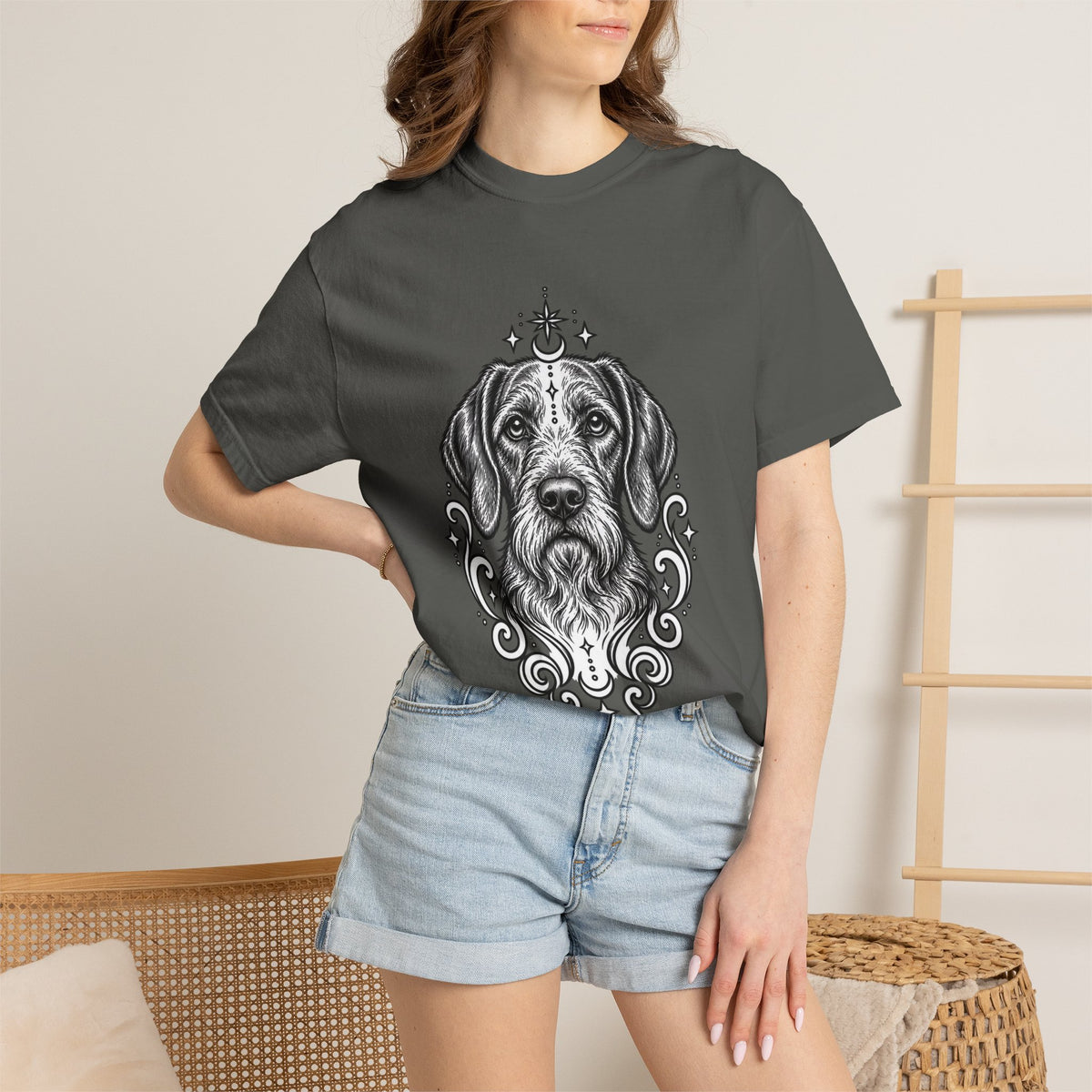 Mystical Wiredhaired Vizsla Line Art T-Shirt — Minimal Dog Portrait Tee