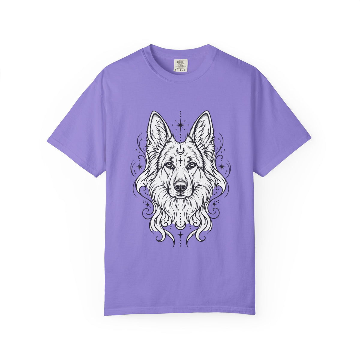 Mystical White Swiss Shepherd Line Art T-Shirt — Minimal Dog Portrait Tee