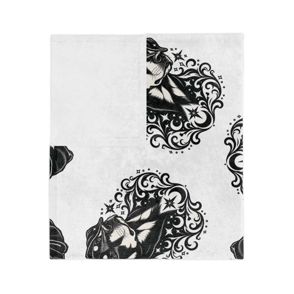 Mystical Beauceron NE FD Minimalist Velveteen Microfiber Blanket — Soft Neutral Pet Portrait Throw