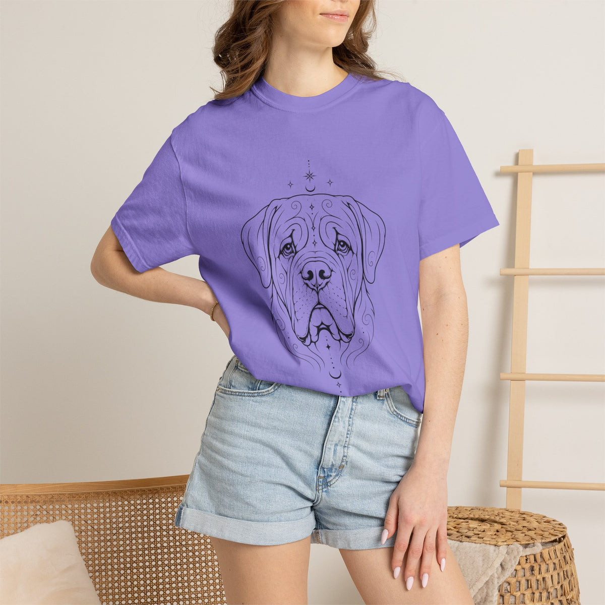 Mystical Mastiff Line Art T‑Shirt — Minimal Dog Portrait Tee