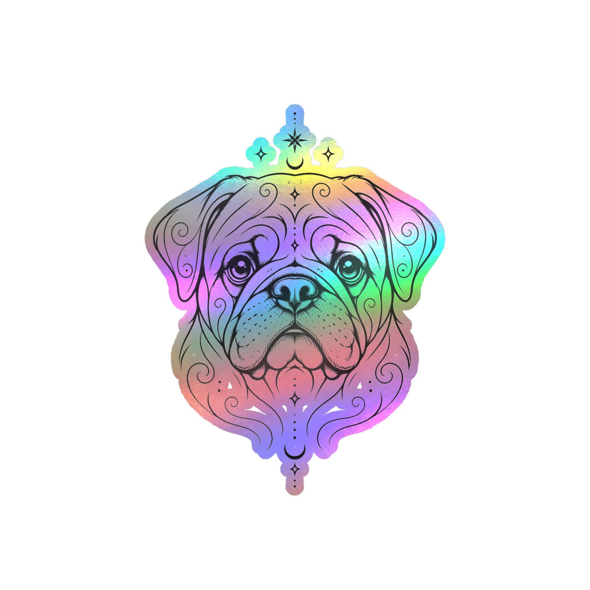 Mystical Pug Line Art Kiss-Cut Vinyl Sticker — Decorative Dog Portrait Decal
