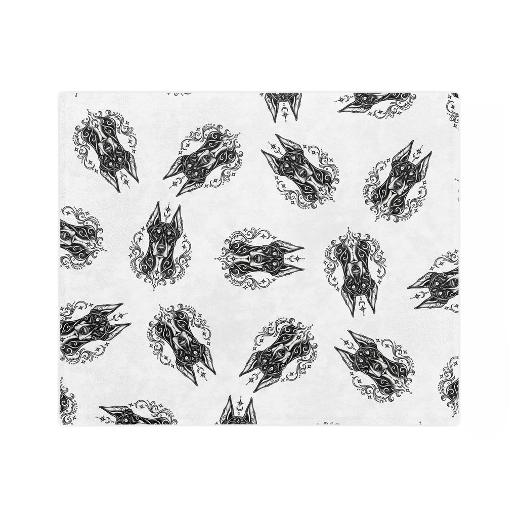 Mystical Doberman Pinscher Minimalist Velveteen Microfiber Blanket — Soft Neutral Pet Portrait Throw