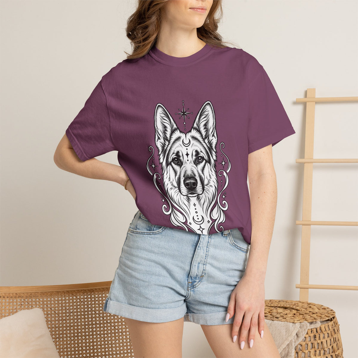 Mystical German Shepherd Line Art T-Shirt — Minimal Dog Portrait Tee