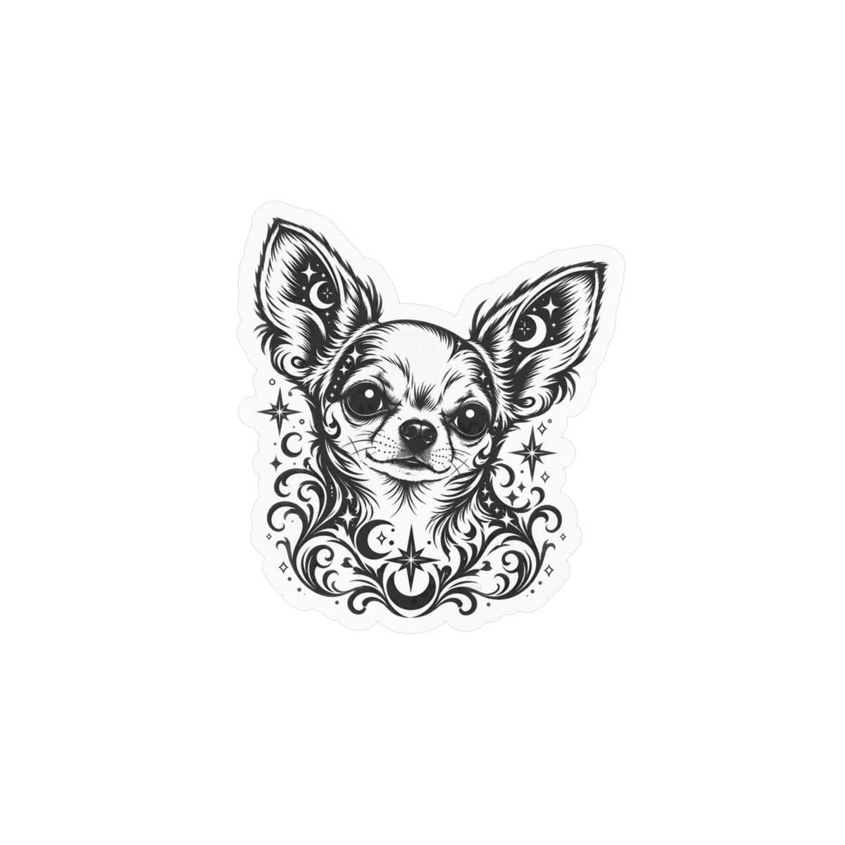 Mystical  Chihuahua LH Line Art Kiss-Cut Vinyl Sticker — Decorative Dog Portrait Decal