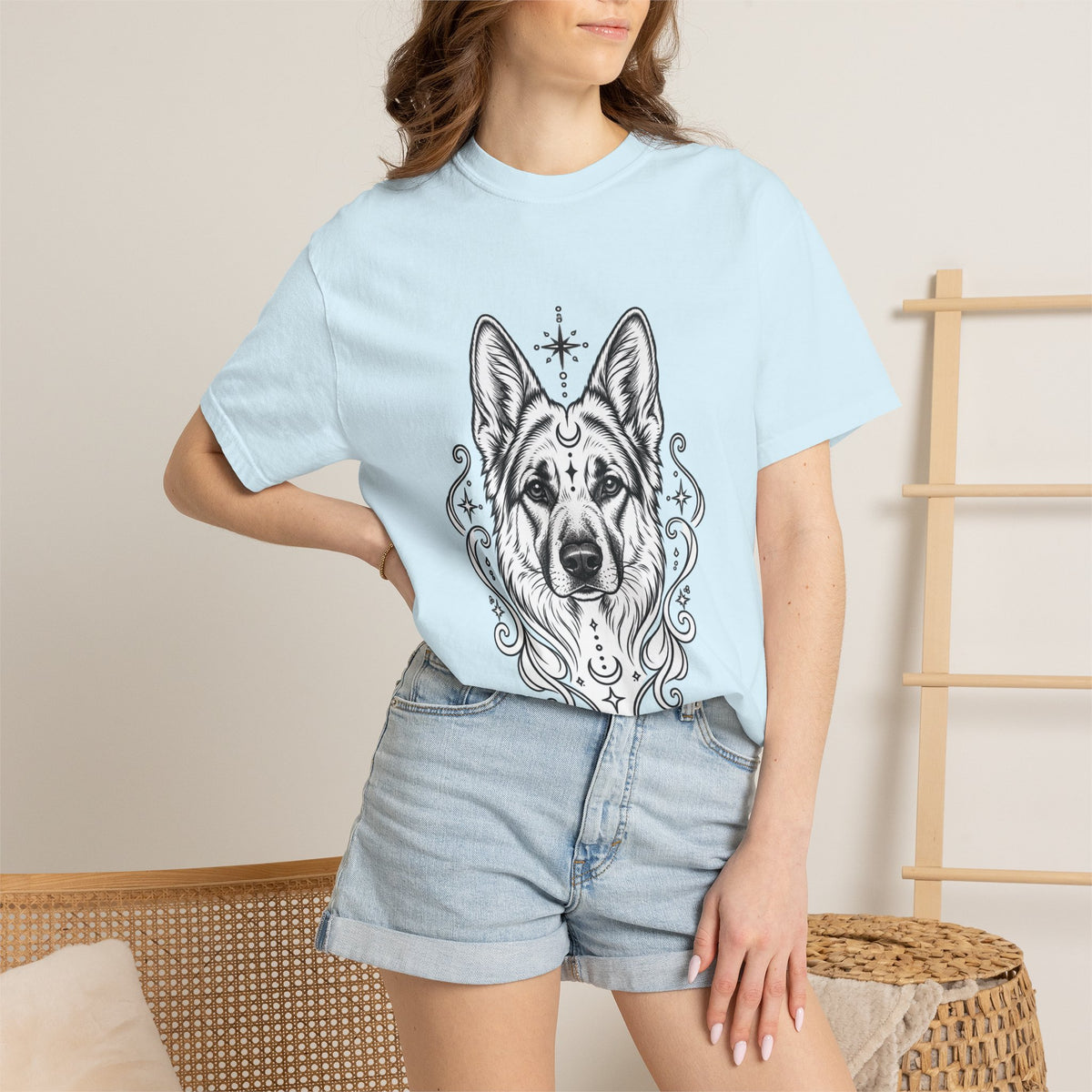 Mystical German Shepherd Line Art T-Shirt — Minimal Dog Portrait Tee