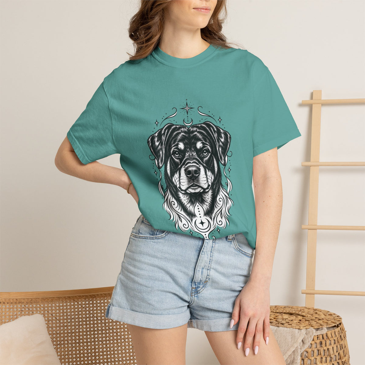 Mystical Rottweiler Line Art T-Shirt — Minimal Dog Portrait Tee
