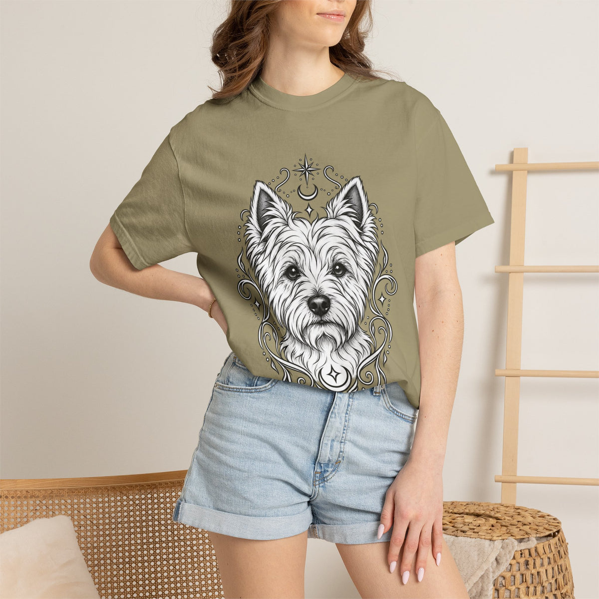 Mystical West Highland Terrier Line Art T-Shirt — Minimal Dog Portrait Tee