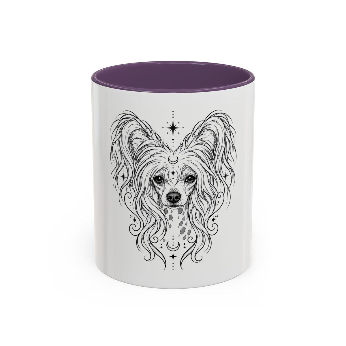 Mystical Chinese Crested Line Art Accent Coffee Mug – Mystical Dog Portrait 11/15oz