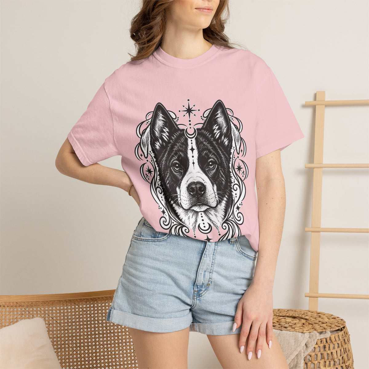 Mystical Karelian Bear Dog Line Art T-Shirt — Minimal Dog Portrait Tee