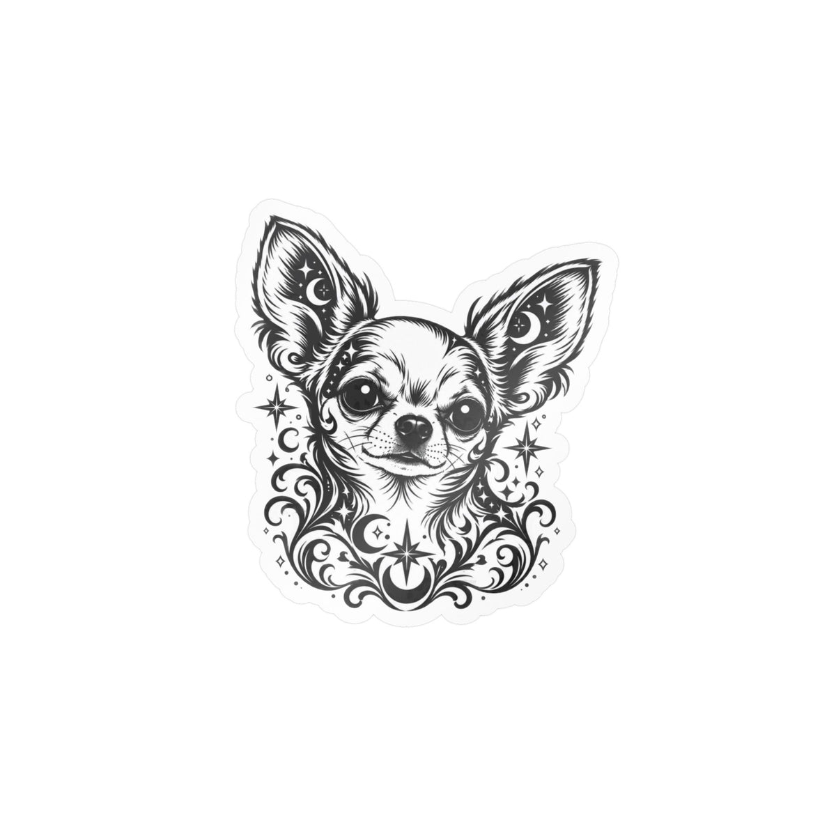 Mystical  Chihuahua LH Line Art Kiss-Cut Vinyl Sticker — Decorative Dog Portrait Decal