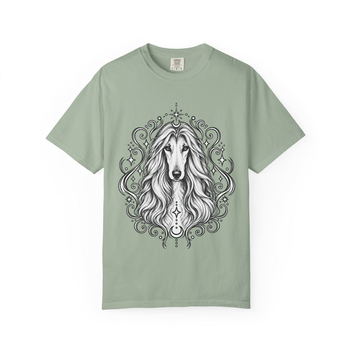 Mystical Afghan Hound Line Art T-Shirt — Minimal Dog Portrait Tee