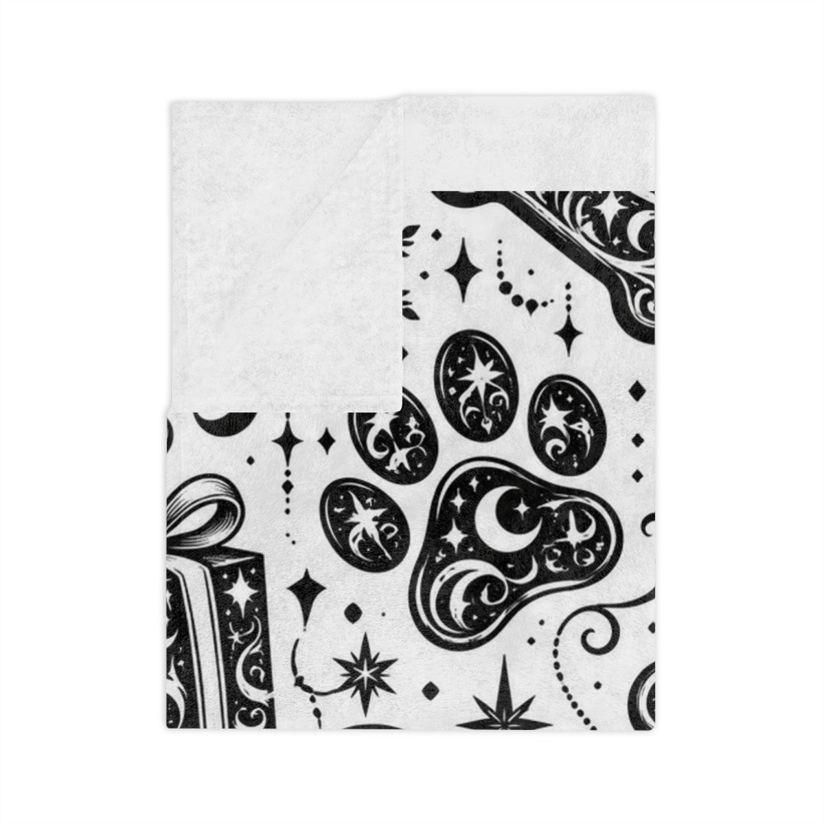 Holiday Pet Paw Print Microfiber Blanket — Black & White Christmas Tree, Gifts & Bones Pattern