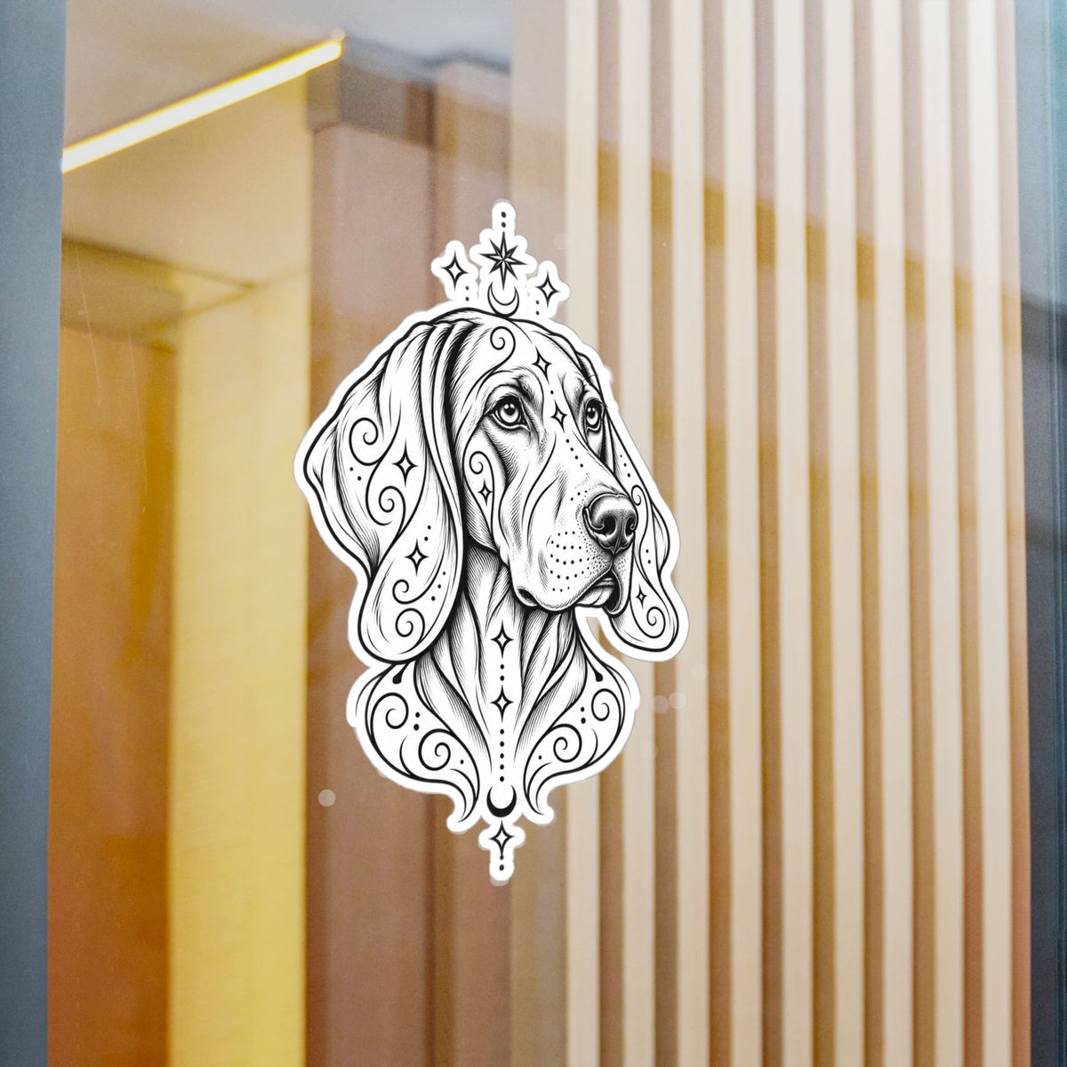 Mystical Weimaraner Line Art Kiss-Cut Vinyl Sticker — Decorative Dog Portrait Decal