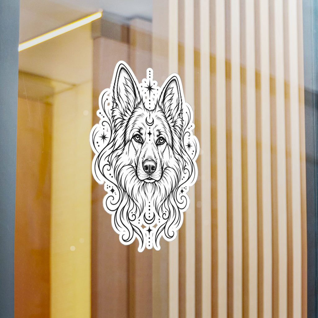 Mystical White Swiss Shepherd Line Art Kiss-Cut Vinyl Sticker — Decorative Dog Portrait Decal