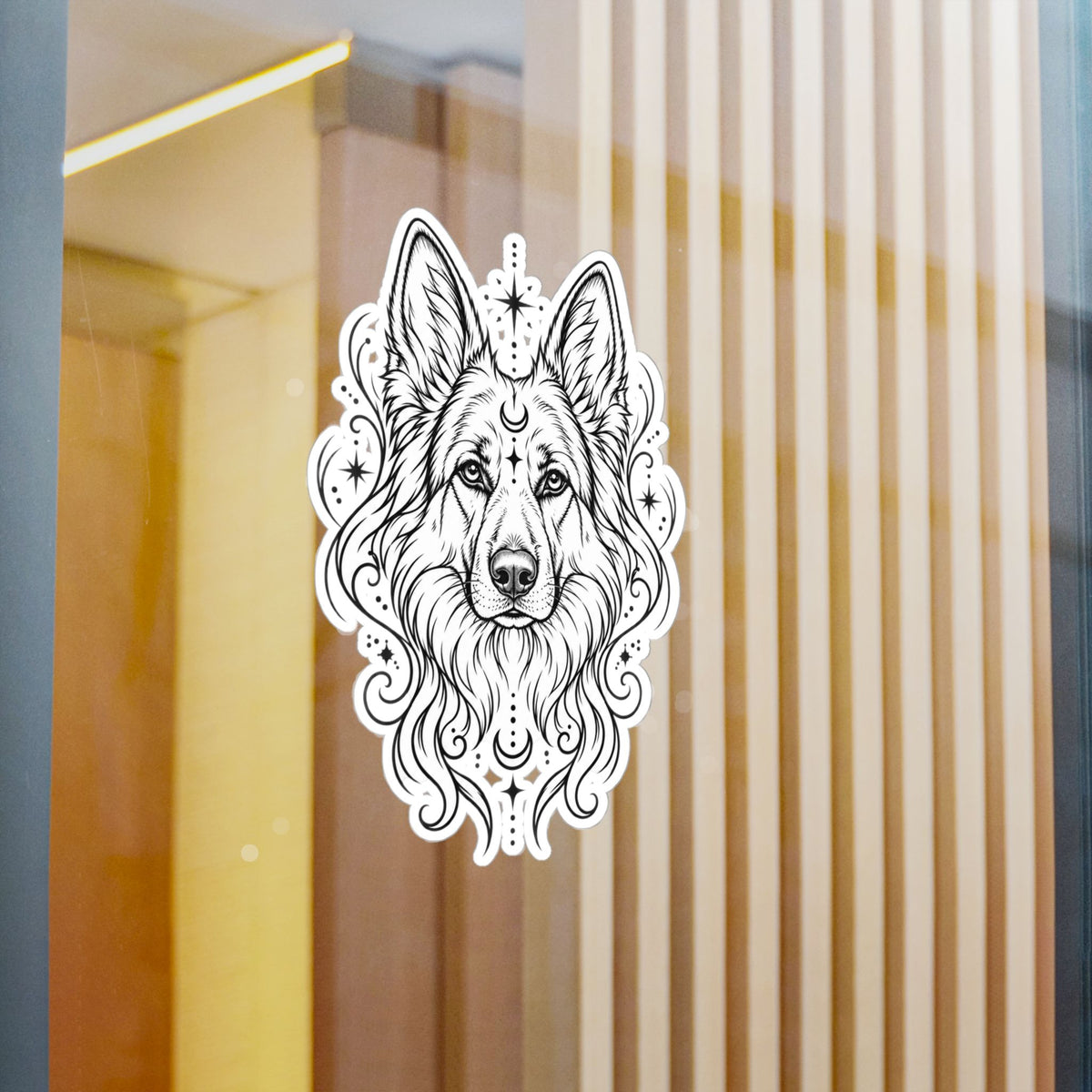 Mystical White Swiss Shepherd Line Art Kiss-Cut Vinyl Sticker — Decorative Dog Portrait Decal