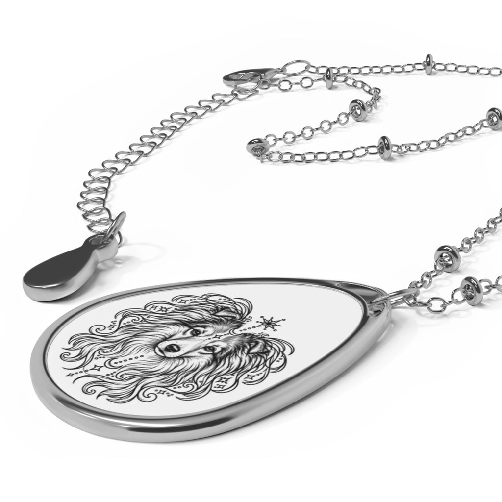 Mystical Shetland Sheepdog Oval Necklace — Engraved Pet Memorial Pendant