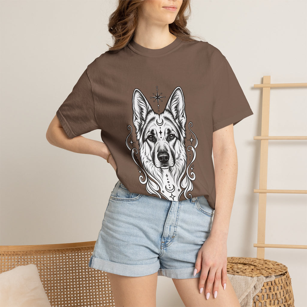 Mystical German Shepherd Line Art T-Shirt — Minimal Dog Portrait Tee