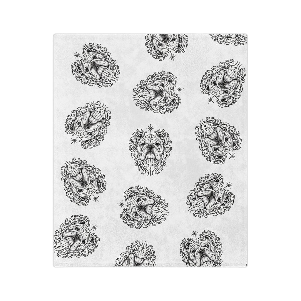 Mystical Bulldog Minimalist Velveteen Microfiber Blanket — Soft Neutral Pet Portrait Throw