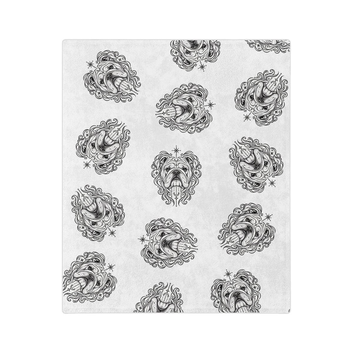 Mystical Bulldog Minimalist Velveteen Microfiber Blanket — Soft Neutral Pet Portrait Throw