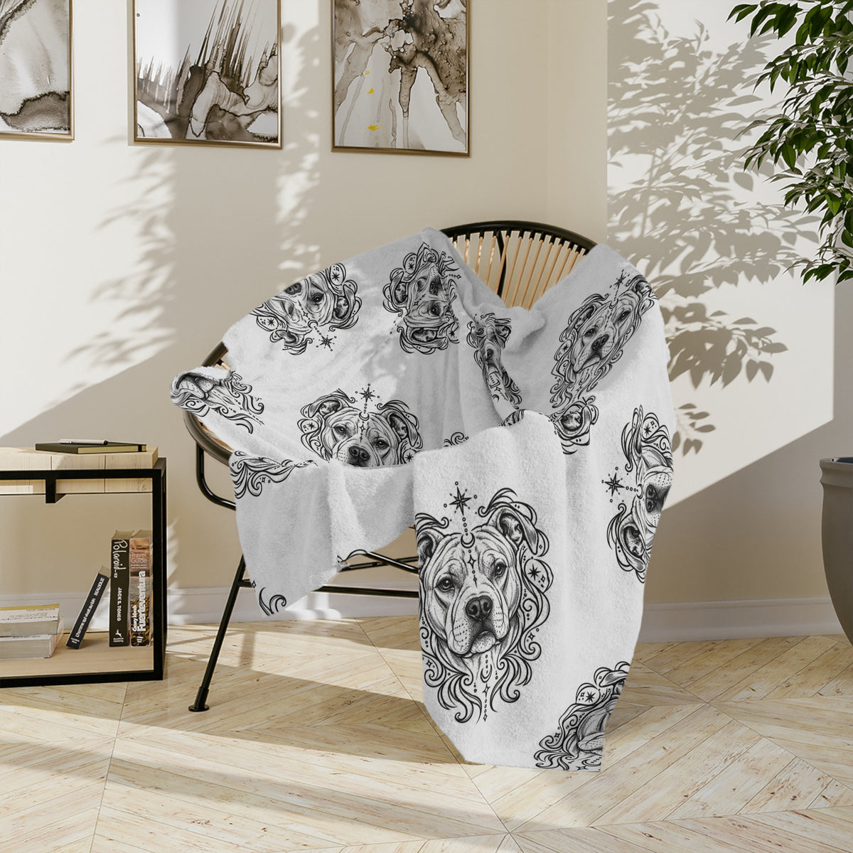 Mystical American Staffordshire Terrier Minimalist Velveteen Microfiber Blanket — Soft Neutral Pet Portrait Throw