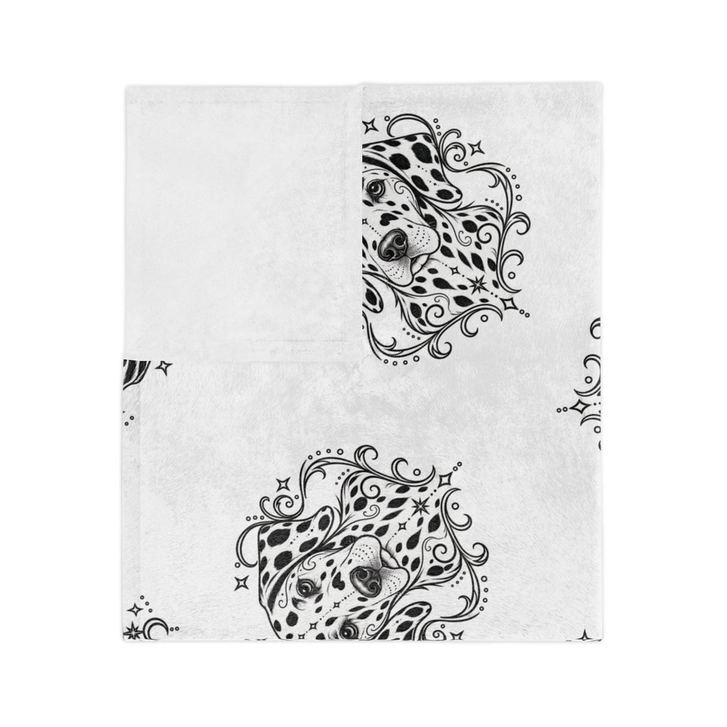 Mystical Dalmatian Minimalist Velveteen Microfiber Blanket — Soft Neutral Pet Portrait Throw