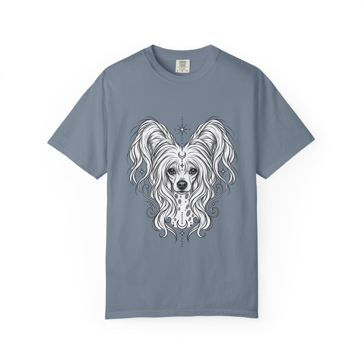 Mystical Chinese Crested Line Art T-Shirt — Minimal Dog Portrait Tee