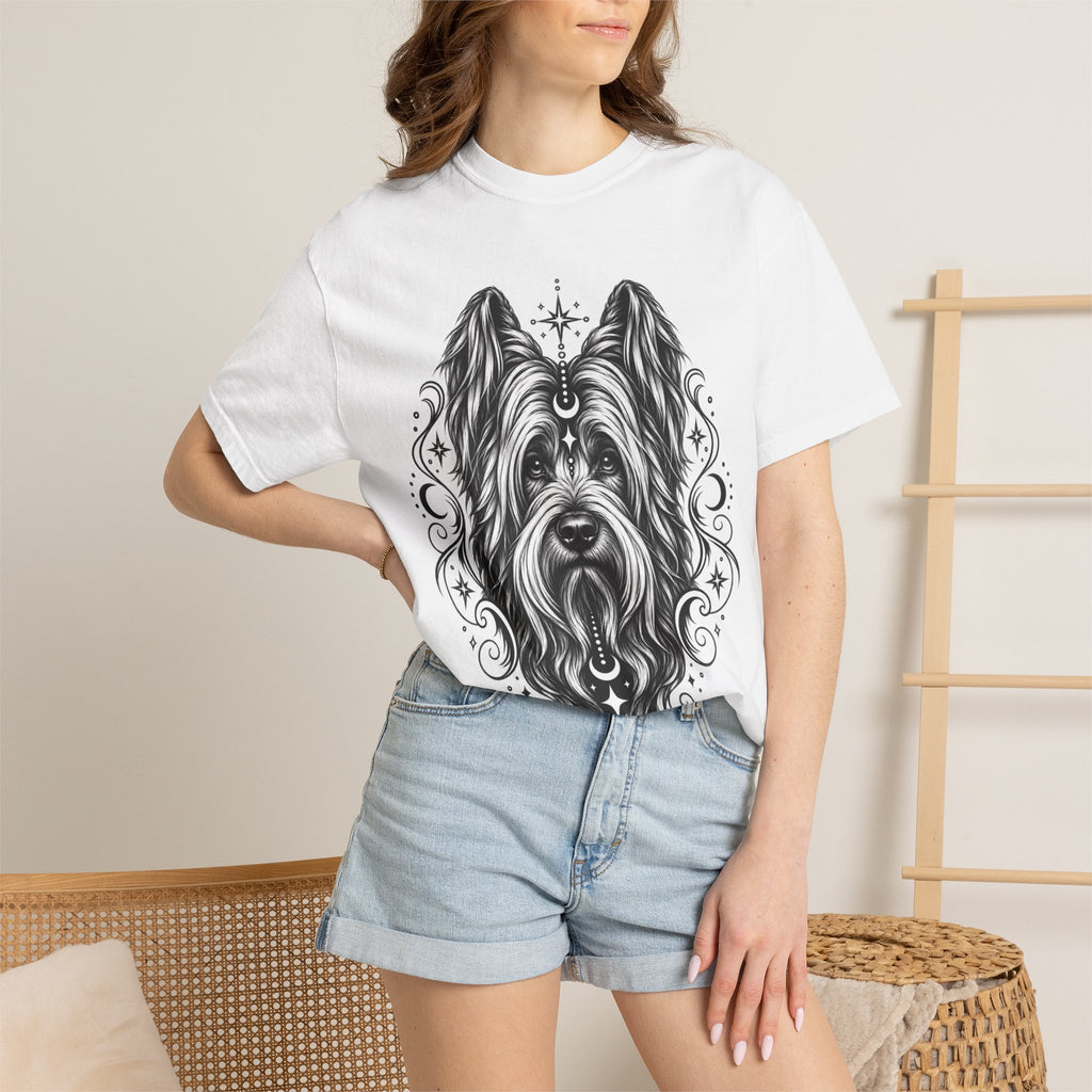 Mystical Briard Line Art T-Shirt — Minimal Dog Portrait Tee