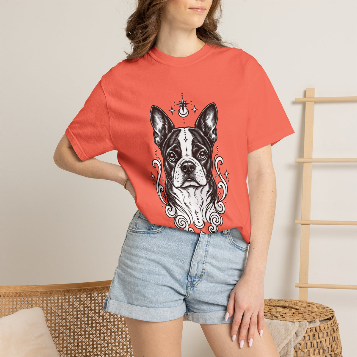 Mystical Boston Terrier Line Art T-Shirt — Minimal Dog Portrait Tee