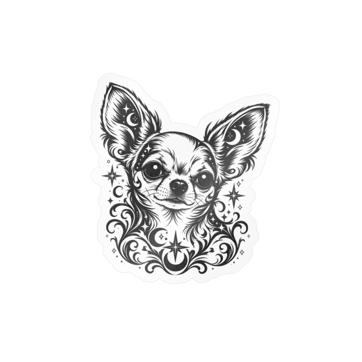 Mystical  Chihuahua LH Line Art Kiss-Cut Vinyl Sticker — Decorative Dog Portrait Decal
