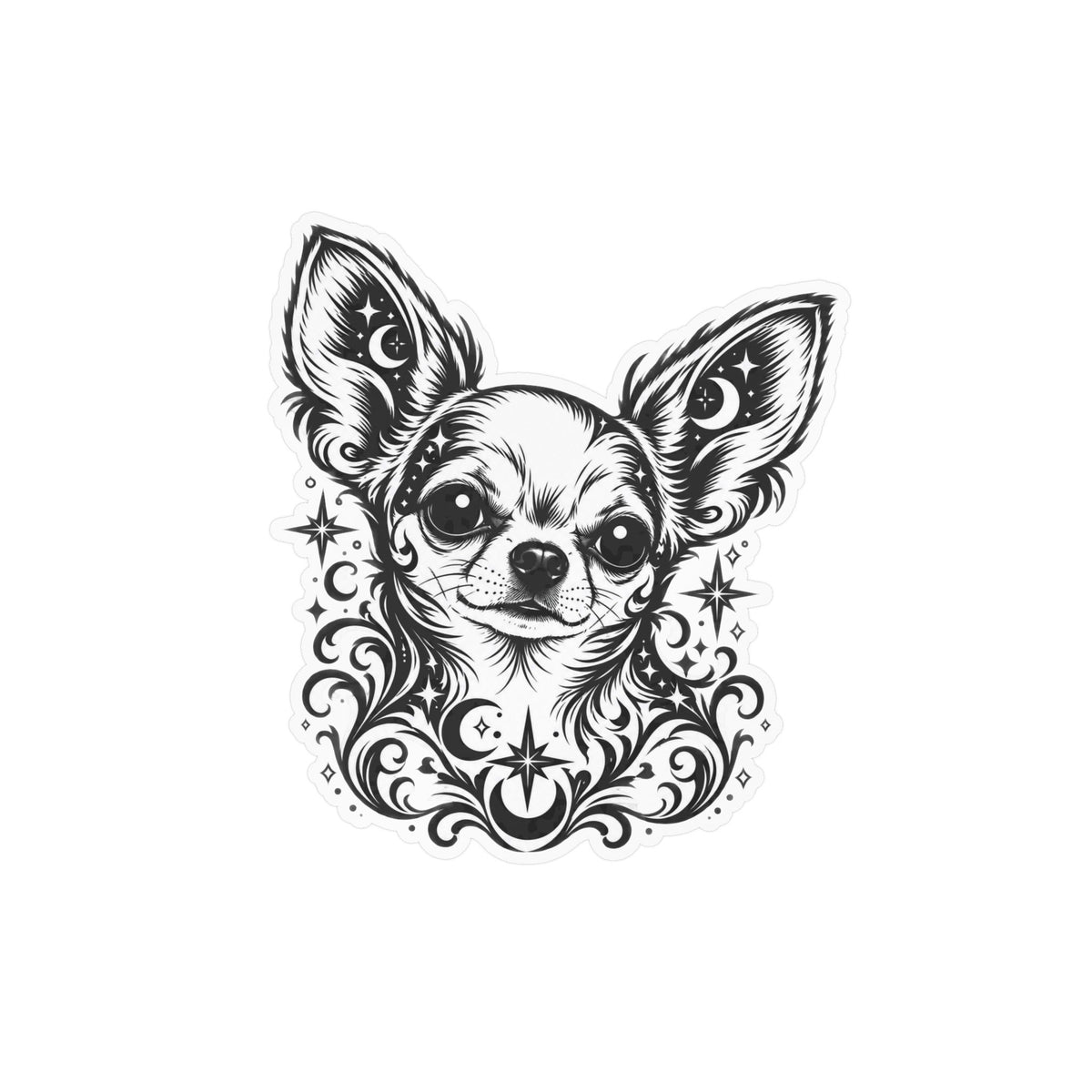 Mystical  Chihuahua SH Line Art Kiss-Cut Vinyl Sticker — Decorative Dog Portrait Decal