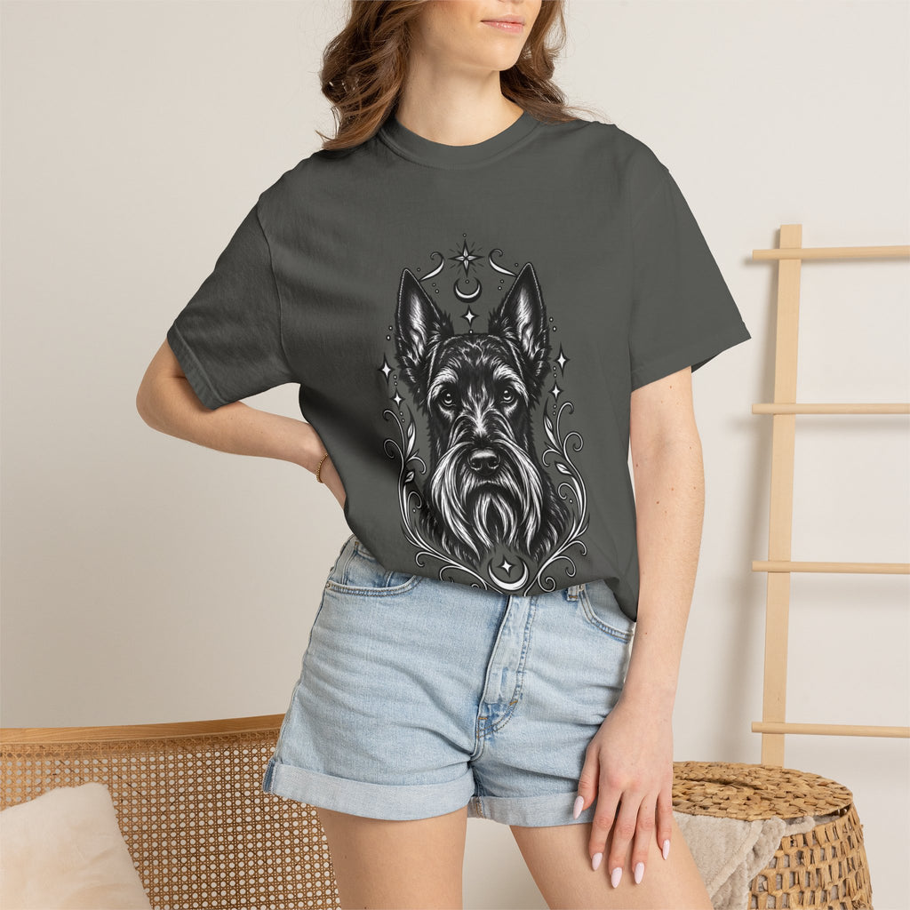 Mystical Scottish Terrier Line Art T-Shirt — Minimal Dog Portrait Tee
