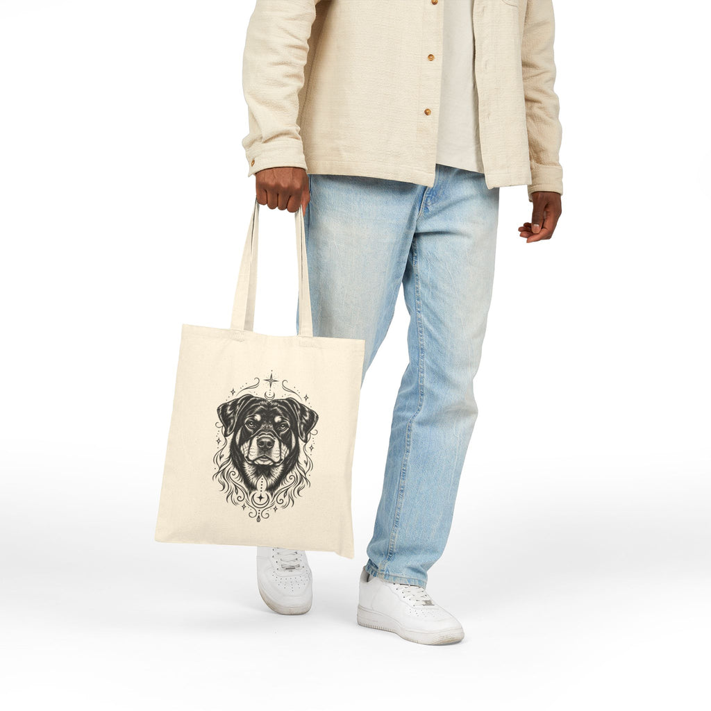 Mystical Rottweiler Line Art Canvas Tote — Dog Portrait Cotton Shopper