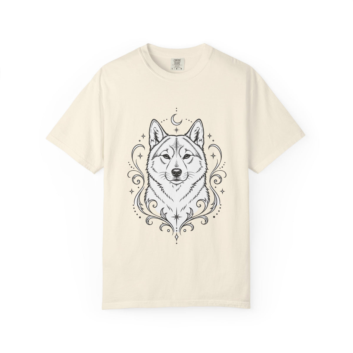 Mystical Shikoku Line Art T-Shirt — Minimal Dog Portrait Tee