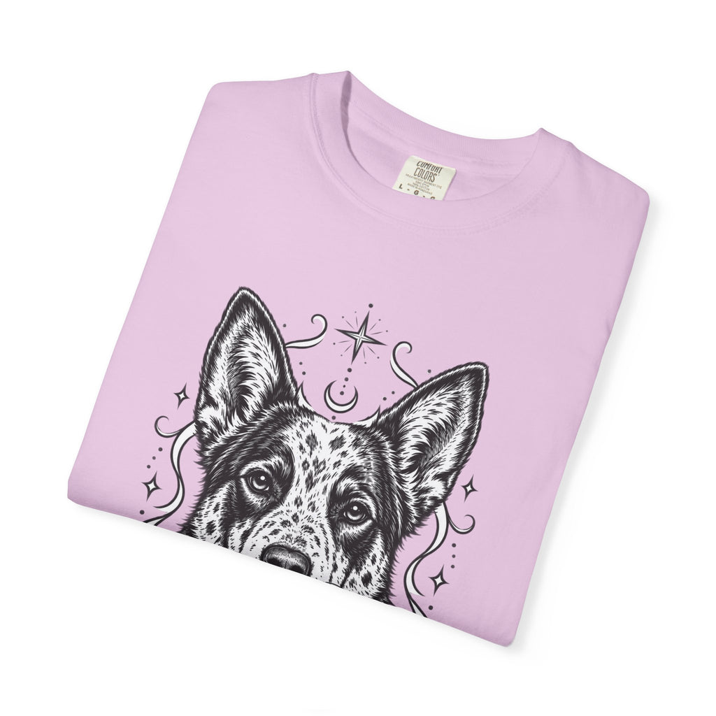 Mystical Australian Cattle Dog Line Art T-Shirt — Minimal Dog Portrait Tee