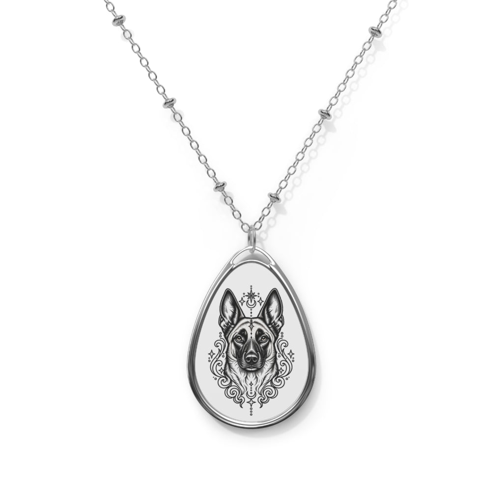 Mystical Belgian Malinois Oval Necklace — Engraved Pet Memorial Pendant