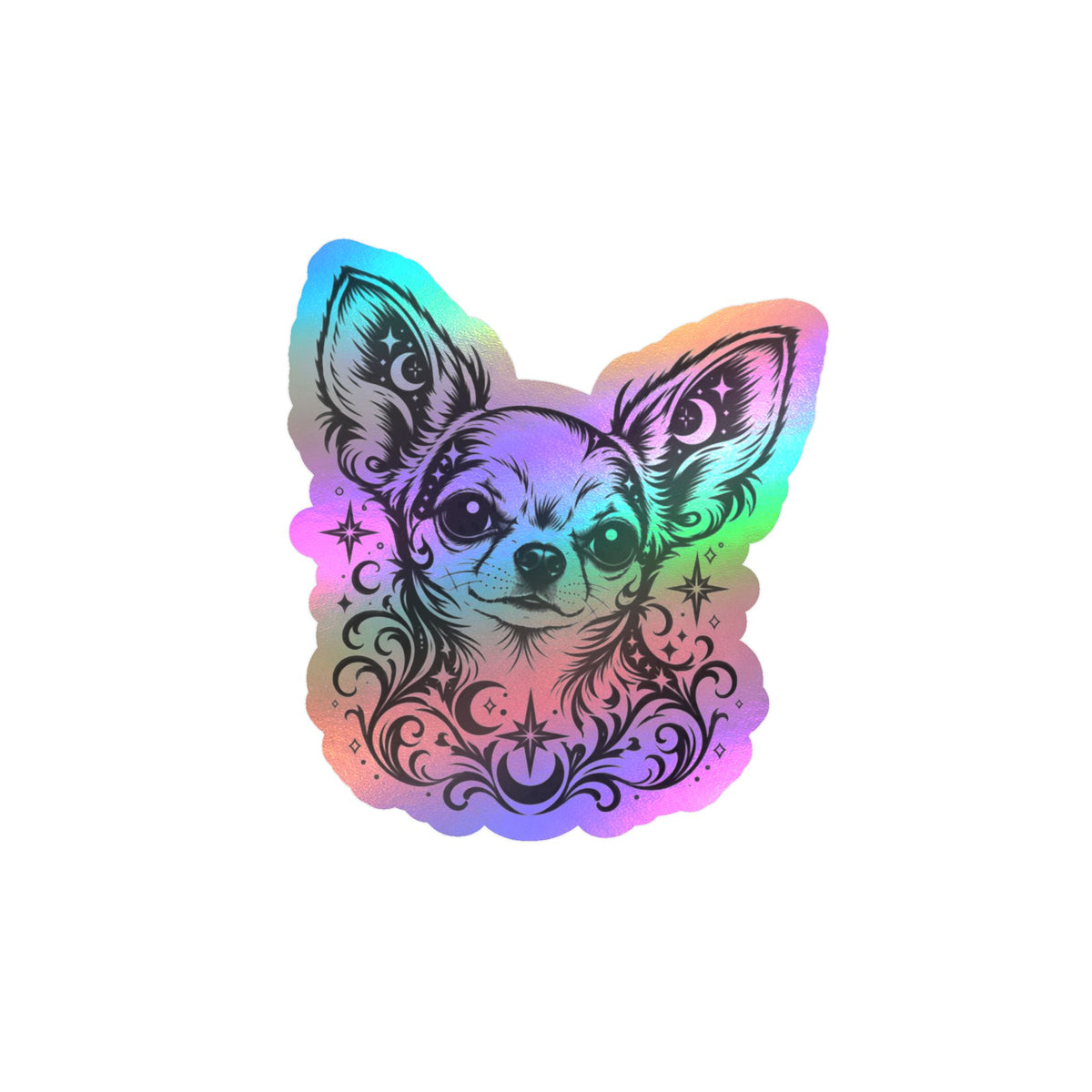Mystical  Chihuahua LH Line Art Kiss-Cut Vinyl Sticker — Decorative Dog Portrait Decal