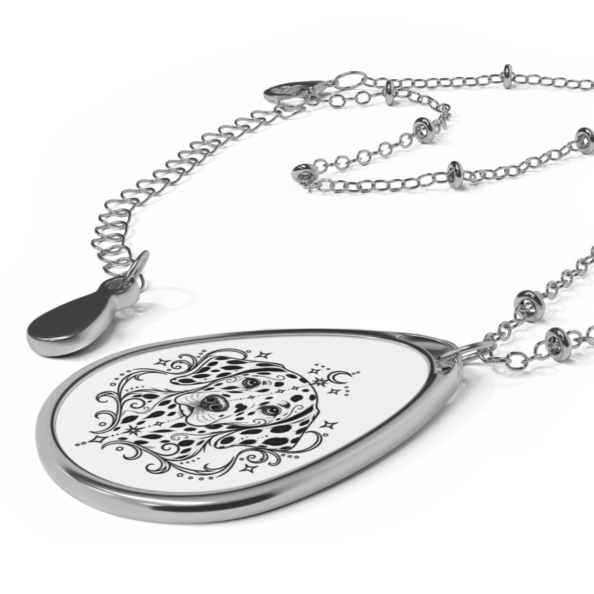 Mystical Dalmatian Engraved Oval Necklace — Pendant