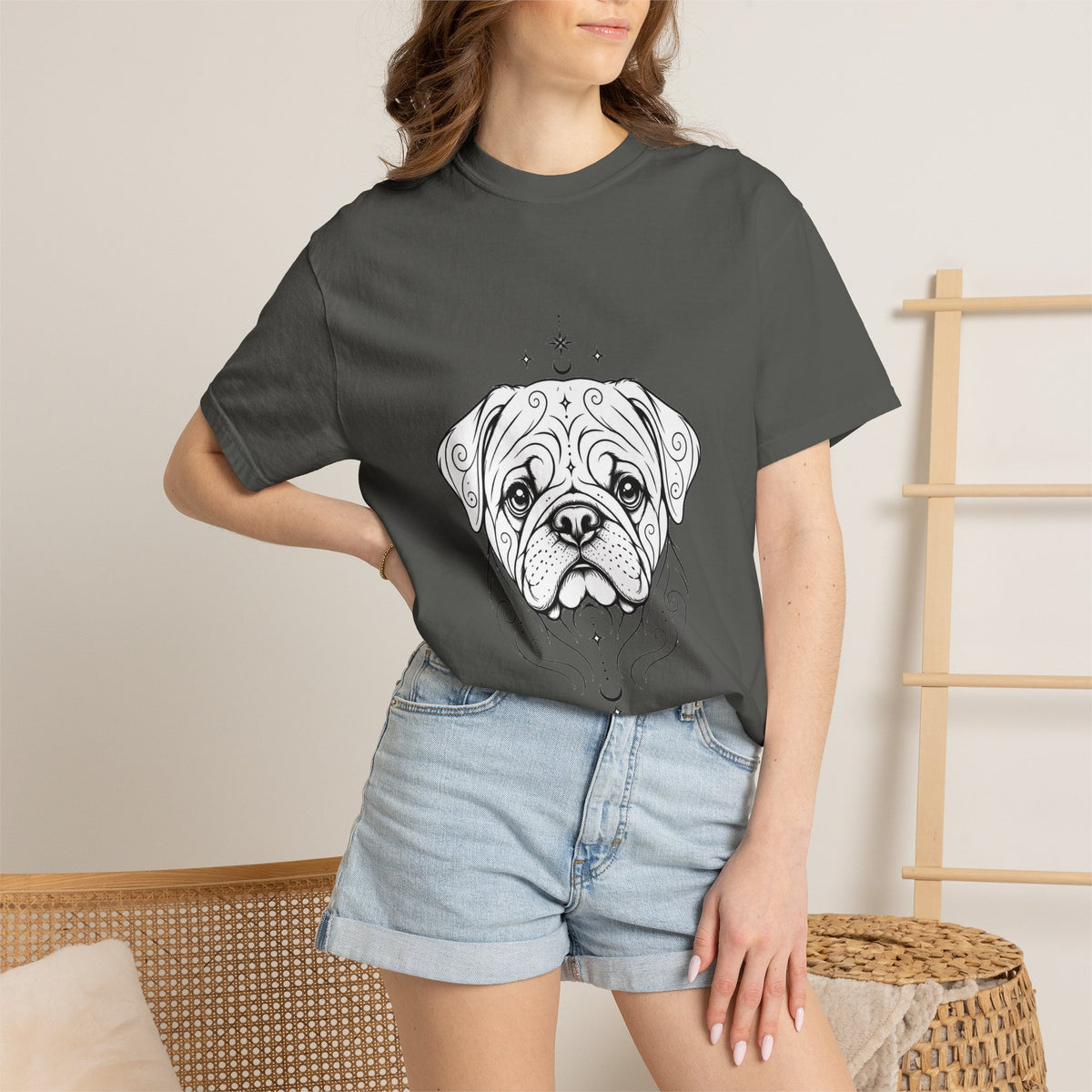 Mystical Pug Line Art T-Shirt — Minimal Dog Portrait Tee