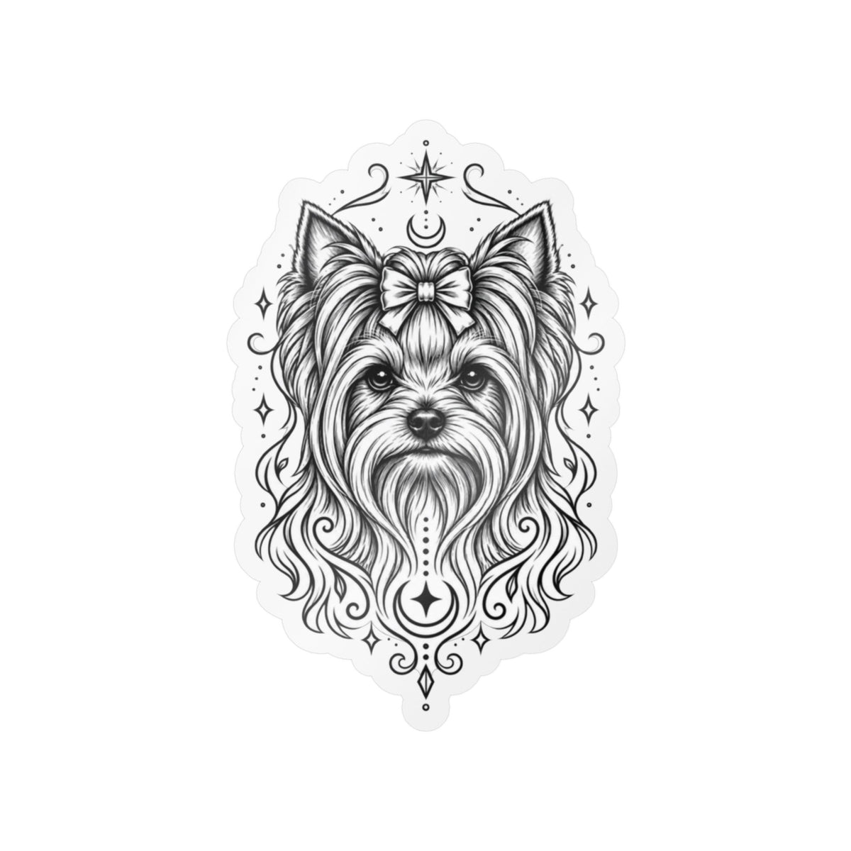 Mystical Yorkshire Terrier Line Art Kiss-Cut Vinyl Sticker — Decorative Dog Portrait Decal