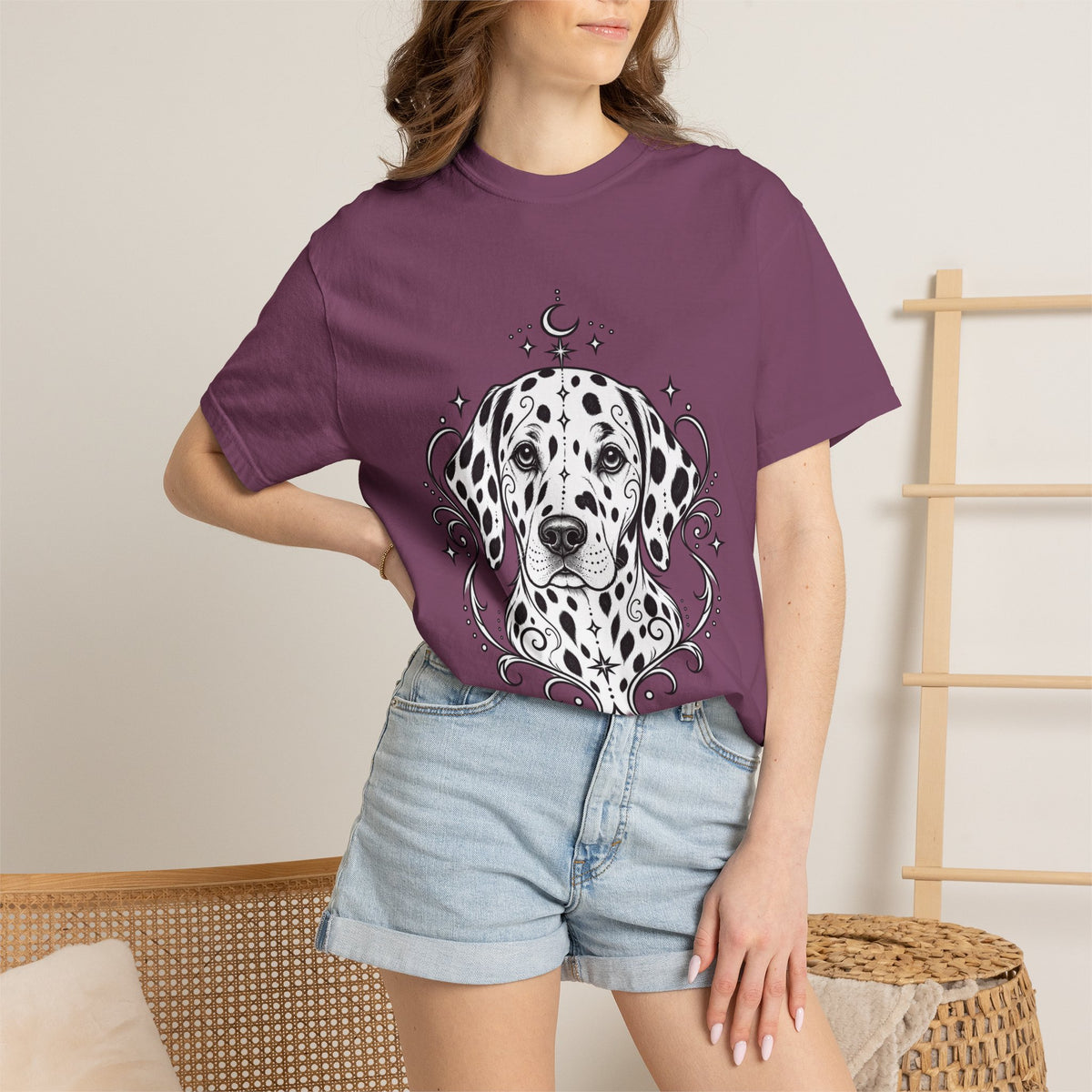 Mystical Dalmatian Line Art T-Shirt — Minimal Dog Portrait Tee