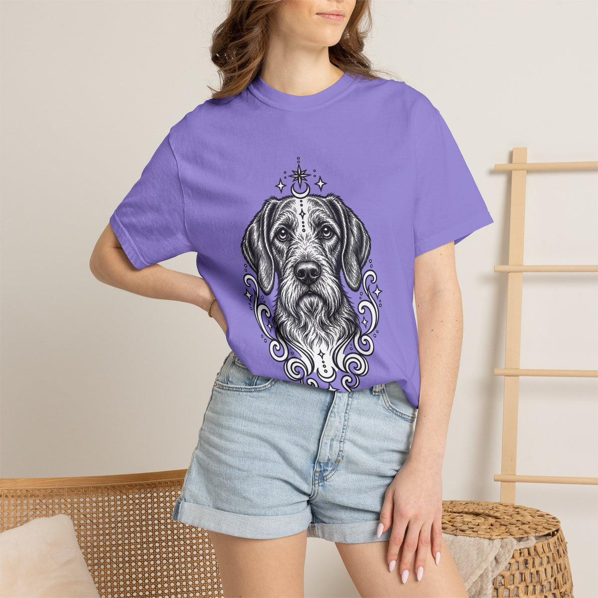 Mystical Wiredhaired Vizsla Line Art T-Shirt — Minimal Dog Portrait Tee