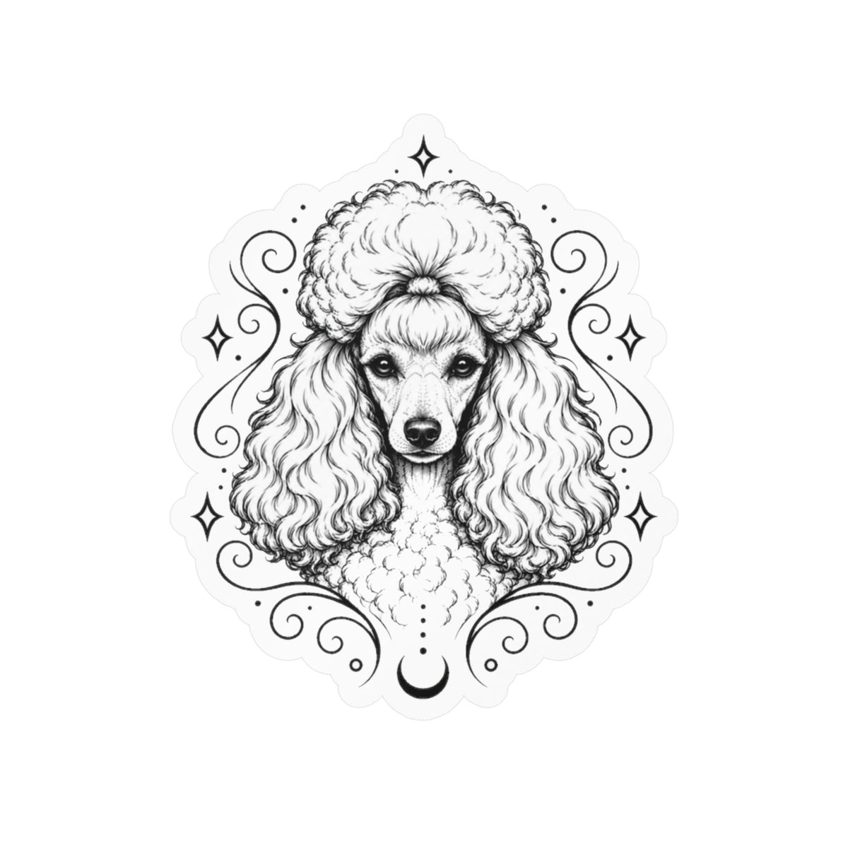 Mystical Toy Poodle Line Art Kiss-Cut Vinyl Sticker — Decorative Dog Portrait Decal