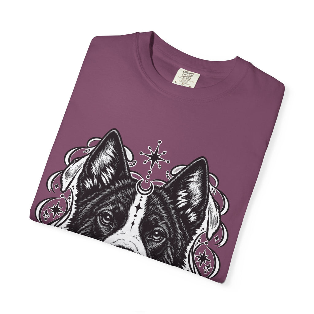Mystical Karelian Bear Dog Line Art T-Shirt — Minimal Dog Portrait Tee