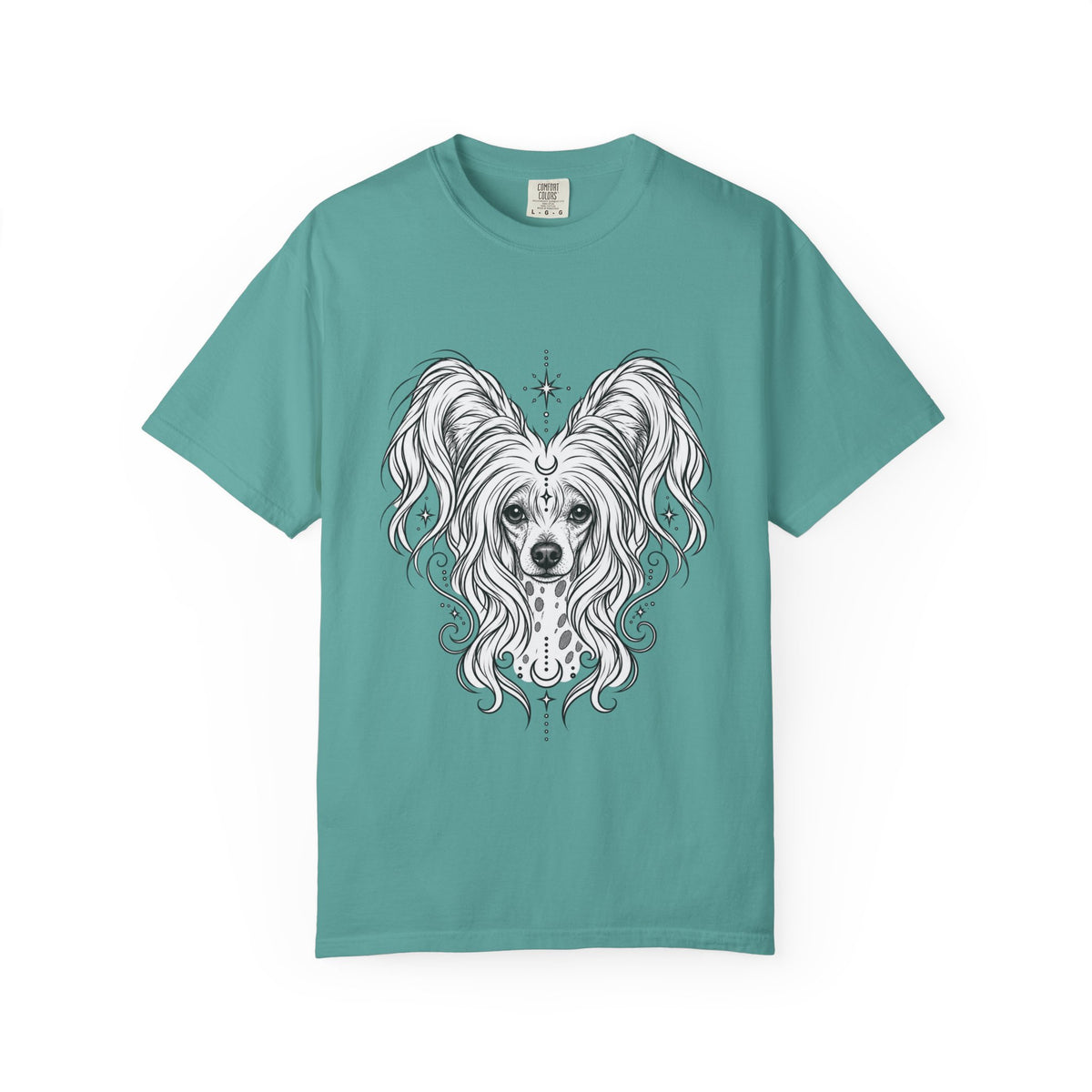 Mystical Chinese Crested Line Art T-Shirt — Minimal Dog Portrait Tee