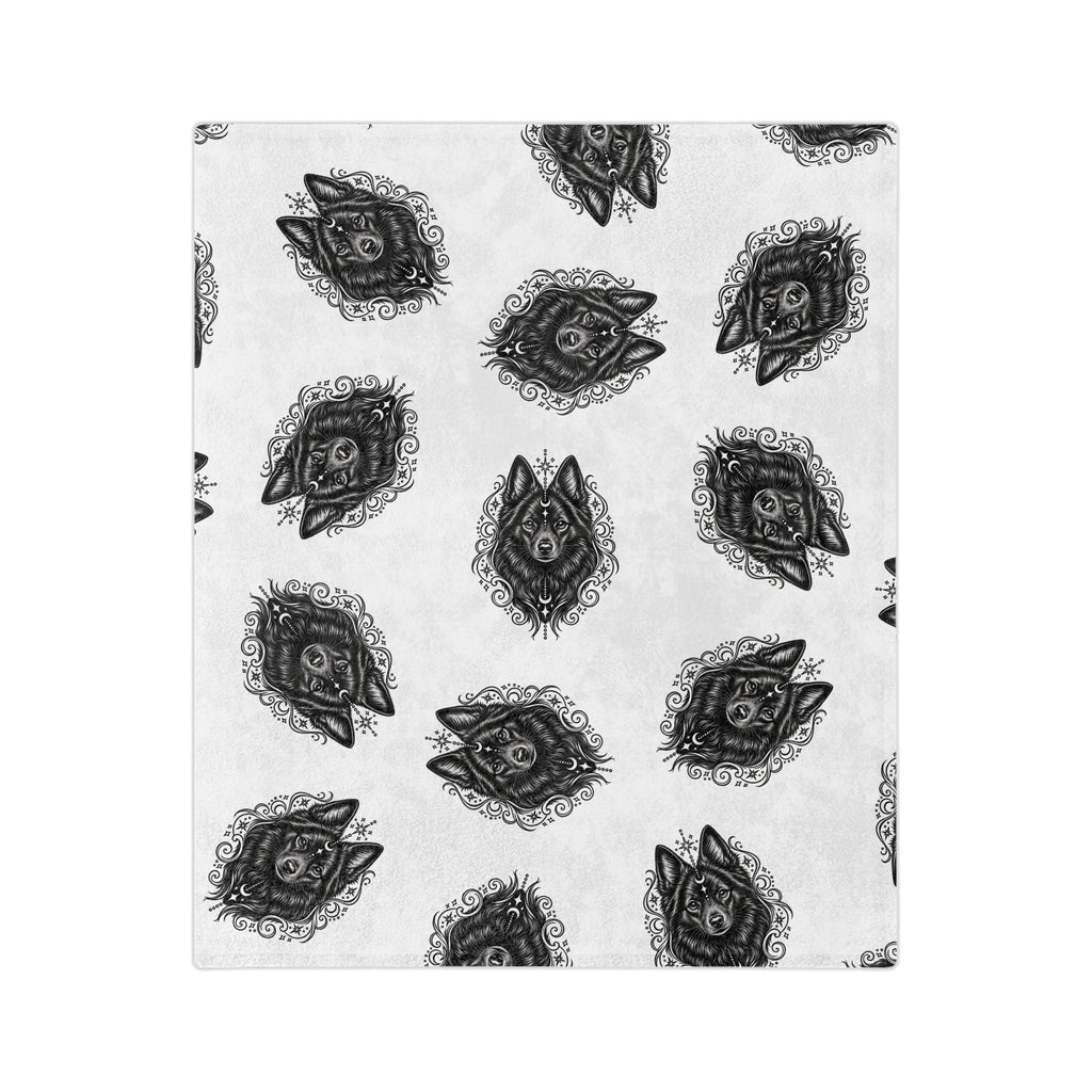 Mystical Schipperke Minimalist Velveteen Microfiber Blanket — Soft Neutral Pet Portrait Throw