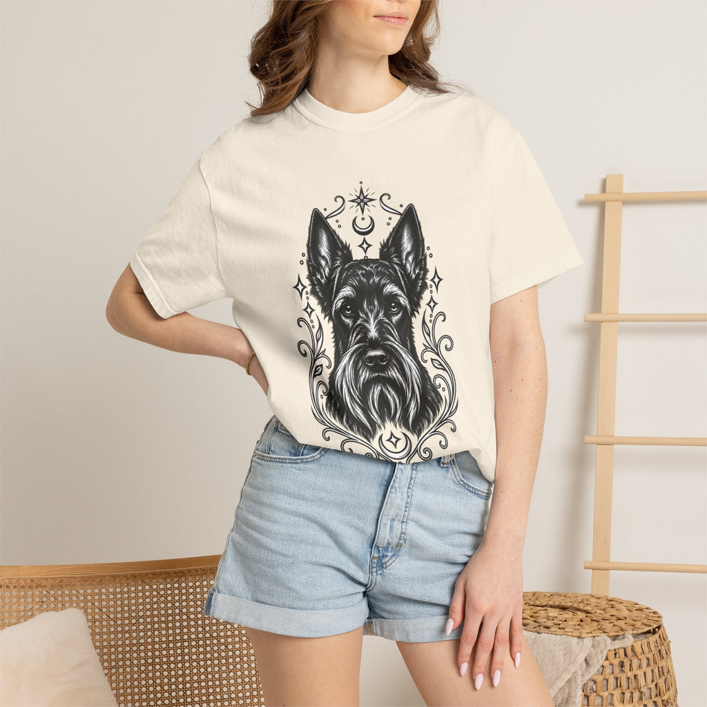 Mystical Scottish Terrier Line Art T-Shirt — Minimal Dog Portrait Tee