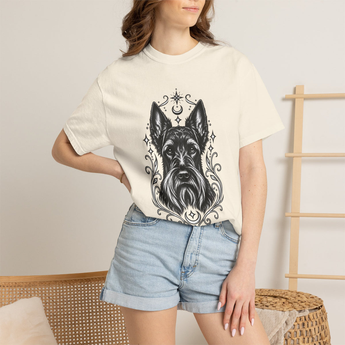 Mystical Scottish Terrier Line Art T-Shirt — Minimal Dog Portrait Tee