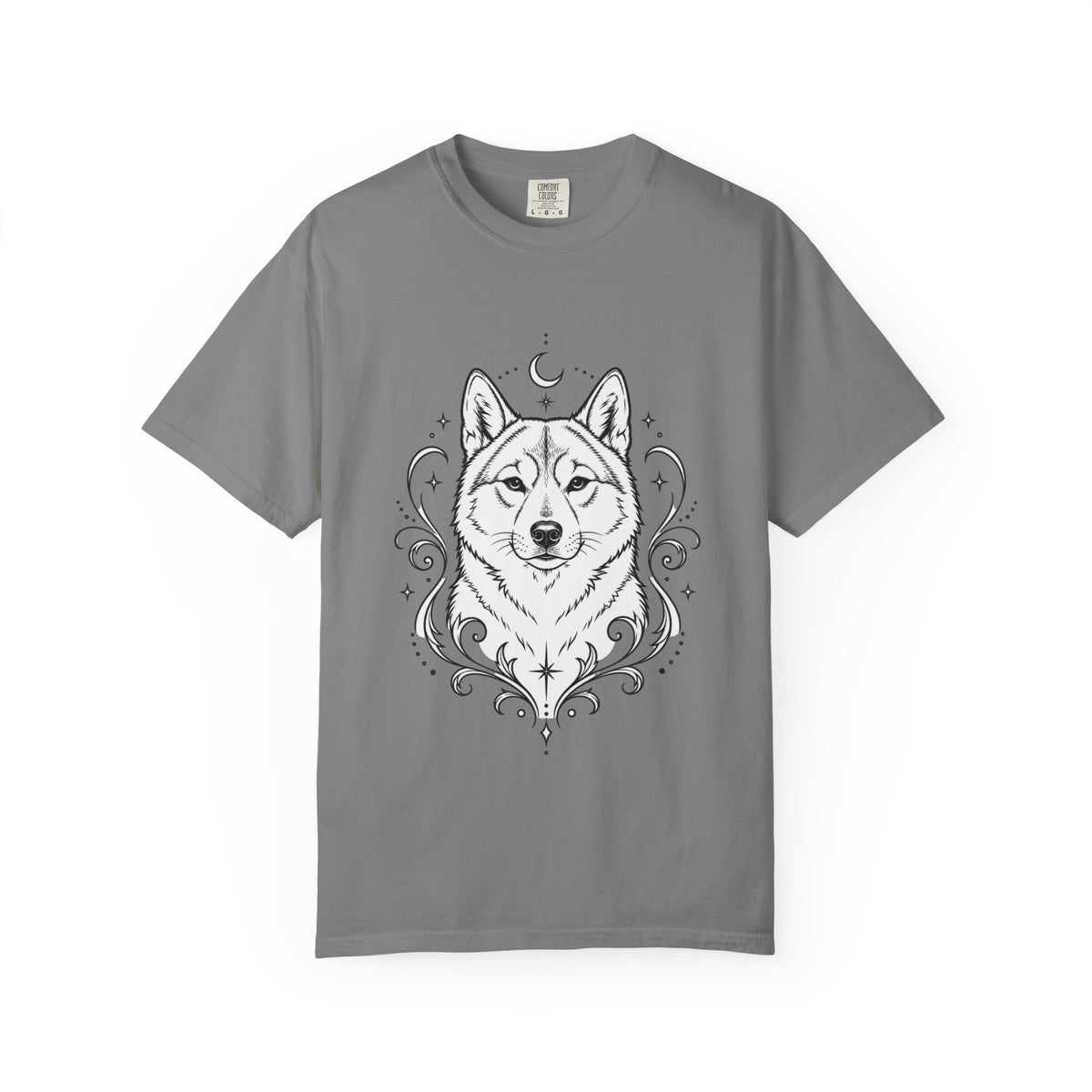 Mystical Shikoku Line Art T-Shirt — Minimal Dog Portrait Tee